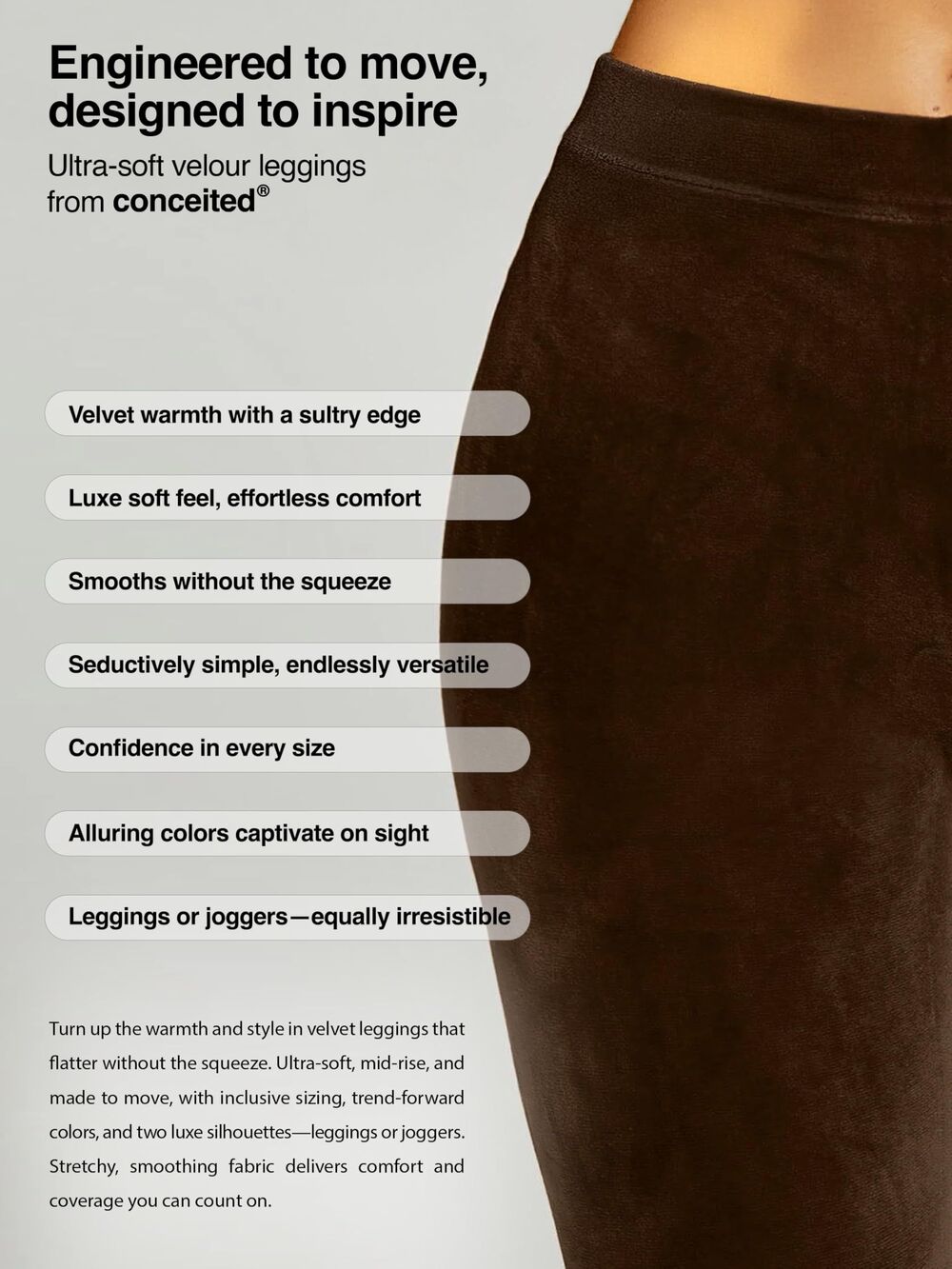 Conceited Women's Velvet Leggings Brown Soft Stretch Velour Small - Picture 5 of 5